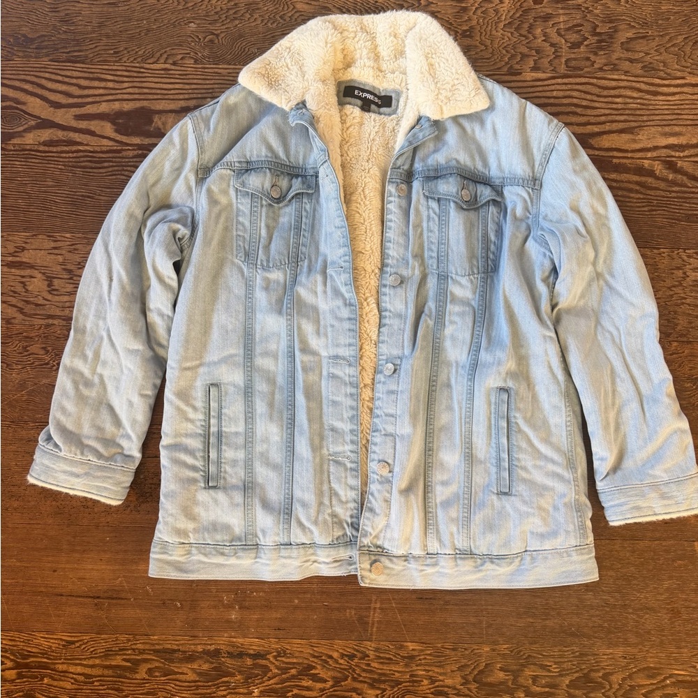 Express Light Blue Denim Jacket with Sherpa Lining